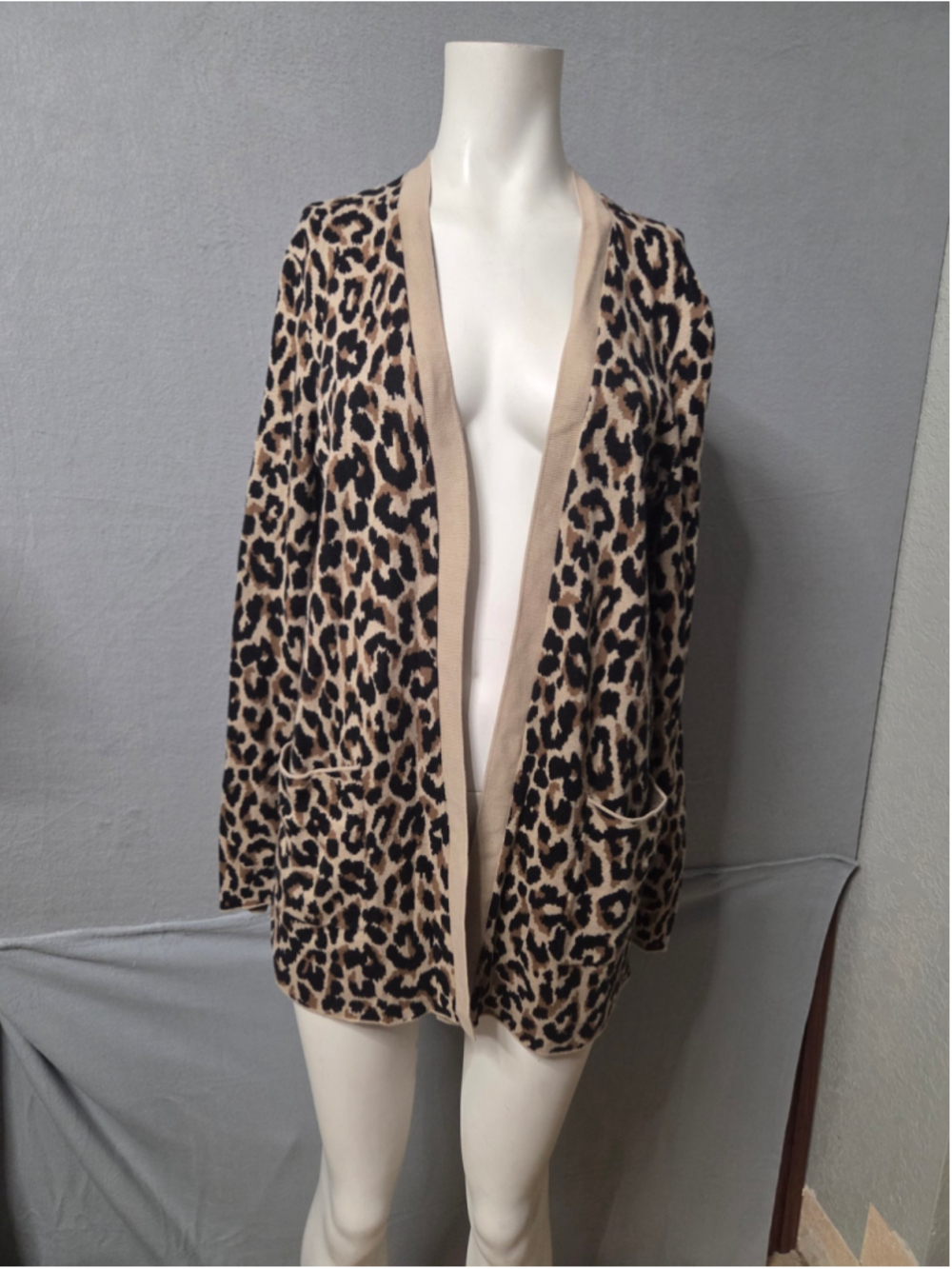 Women's J.Crew Leopard Print Cardigan Sweater, Size M, Beige and Black